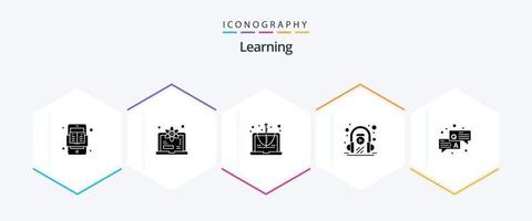 Learning 25 Glyph icon pack including qa. play. calculate. learning. e learning vector