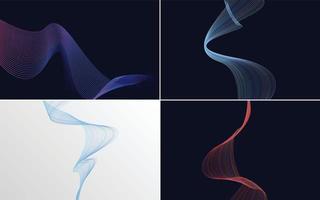 Set of 4 geometric wave pattern background Abstract waving line vector