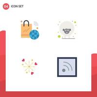 Modern Set of 4 Flat Icons and symbols such as shopping bag fireworks iot lamb heart Editable Vector Design Elements