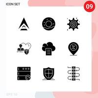 User Interface Pack of 9 Basic Solid Glyphs of document cloud security heart home Editable Vector Design Elements