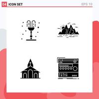 Set of 4 Vector Solid Glyphs on Grid for fountain building valentines day landscape church Editable Vector Design Elements