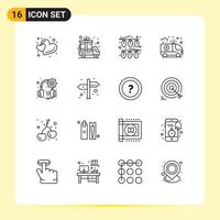 Set of 16 Modern UI Icons Symbols Signs for headset gear christmas medical care Editable Vector Design Elements