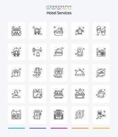 Creative Hotel Services 25 OutLine icon pack  Such As shoes. bath. service. wardrobe. shower vector