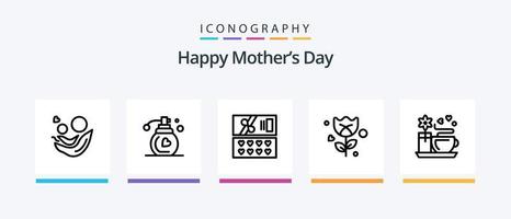 paquete de iconos de la línea 5 del día de la madre feliz que incluye el desierto. pastel. mamá. mala pulsera. diseño de iconos creativos vector