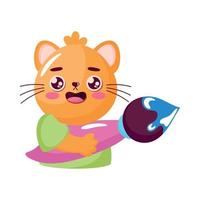 kitty with paint brush kawaii vector