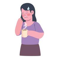 woman sick with drink hot vector