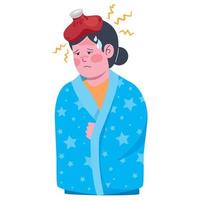 woman sick with water bag vector