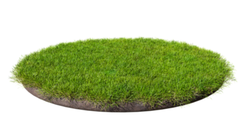 Round surface covered with green grass isolated on transparent background. 3D rendering illustration png
