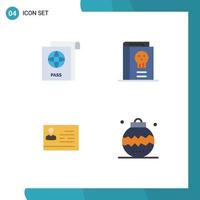 Group of 4 Flat Icons Signs and Symbols for document license book halloween identity card Editable Vector Design Elements