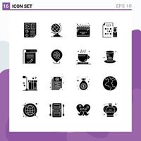 Universal Icon Symbols Group of 16 Modern Solid Glyphs of document programmer calendar development coding Editable Vector Design Elements