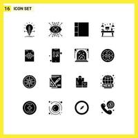 16 User Interface Solid Glyph Pack of modern Signs and Symbols of file device eye workplace desk Editable Vector Design Elements