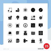 Pack of 25 Modern Solid Glyphs Signs and Symbols for Web Print Media such as movie cinema marketing sport ball Editable Vector Design Elements