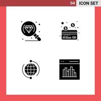 4 User Interface Solid Glyph Pack of modern Signs and Symbols of diamond connection card globe internet Editable Vector Design Elements