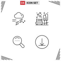 Mobile Interface Line Set of 4 Pictograms of cloud tree rainy date search Editable Vector Design Elements