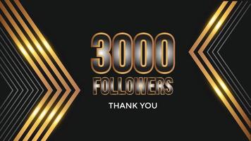 gracias diseño plantilla de tarjeta de felicitación para seguidores de redes sociales, suscriptores, me gusta. 3000 seguidores. celebración de 3k seguidores vector