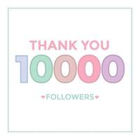 gracias diseño plantilla de tarjeta de felicitación para seguidores de redes sociales, suscriptores, me gusta. 10000 seguidores. celebración de 10k seguidores vector