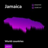 Jamaica 3D map. Stylized isometric vector Map is in neon violet colors on black background. Geographic banner, infographic element.