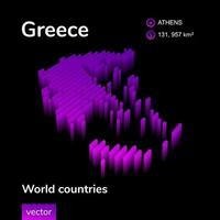 Greece 3D map. Stylized neon digital isometric striped vector Map of Greece in violet and pink colors on the black background