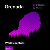 Grenada 3D map. Stylized neon simple digital isometric striped vector Grenada map is in violet colors on black background