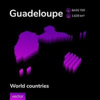 Guadeloupe 3D map. Stylized neon simple digital isometric striped vector Map of Guadeloupe is in violet colors on black background