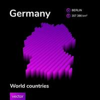 Germany 3D map. Stylized neon digital isometric striped vector Map of Germany in violet and pink colors on the black background