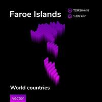 3D Map of Faroe Islands. Stylized neon digital isometric striped vector map in violet and pink colors on the black background