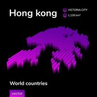 Hong Kong 3D map. Stylized isometric neon vector in violet colors on black background. Geographic poster, infographic element.