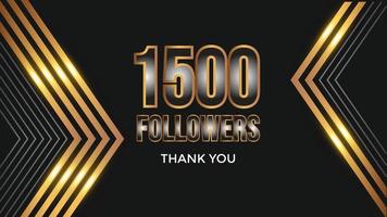 gracias 1500 seguidores banner de plantilla de felicitación. plantilla de celebración 1500 suscriptores para redes sociales vector