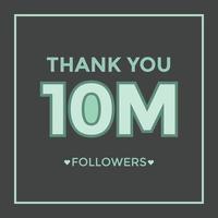 gracias diseño plantilla de tarjeta de felicitación para seguidores de redes sociales, suscriptores, me gusta. 10 millones de seguidores. celebración de los 10 millones de seguidores vector