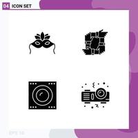 Mobile Interface Solid Glyph Set of 4 Pictograms of mask team mardigras collaboration gadgets Editable Vector Design Elements