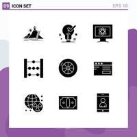 Universal Icon Symbols Group of 9 Modern Solid Glyphs of tire education ok abacus science Editable Vector Design Elements