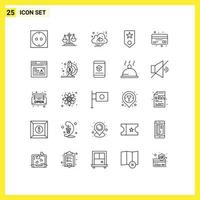 Group of 25 Modern Lines Set for rank military scale circled love Editable Vector Design Elements