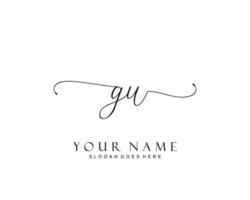 Initial GU beauty monogram and elegant logo design, handwriting logo of initial signature, wedding, fashion, floral and botanical with creative template. vector