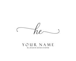 Initial HE beauty monogram and elegant logo design, handwriting logo of initial signature, wedding, fashion, floral and botanical with creative template. vector