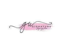 Initial GU beauty monogram and elegant logo design, handwriting logo of initial signature, wedding, fashion, floral and botanical with creative template. vector