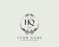 Initial HQ beauty monogram and elegant logo design, handwriting logo of initial signature, wedding, fashion, floral and botanical with creative template. vector