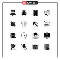 Modern Set of 16 Solid Glyphs and symbols such as setting left up mobile up arrow Editable Vector Design Elements