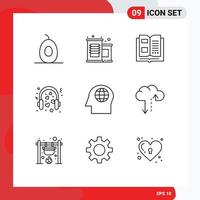 9 Outline concept for Websites Mobile and Apps head face knowledge wedding loving Editable Vector Design Elements