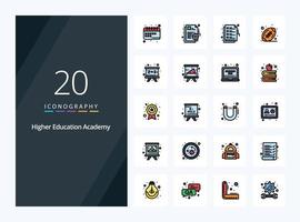 20 Academy line Filled icon for presentation vector