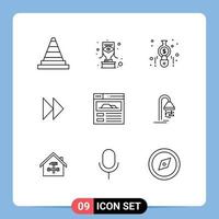 9 Outline concept for Websites Mobile and Apps web page video accounting media control fast Editable Vector Design Elements