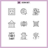 Stock Vector Icon Pack of 9 Line Signs and Symbols for greece columns avatar citadel postman Editable Vector Design Elements