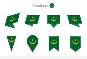 colección de banderas nacionales de mauritania, ocho versiones de banderas vectoriales de mauritania. vector