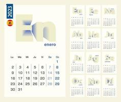 Calendar 2023 template in Spanish language, minimalist calendar set for 2023 year. vector