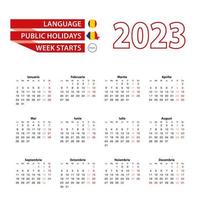 Calendar 2023 in Romanian language with public holidays the country of Romania in year 2023. vector