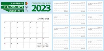 Portuguese calendar planner for 2023. Portuguese language, week starts from Sunday. vector