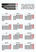 calendario de plantilla vectorial 2023 con número en círculos, calendario danés simple para el año 2023. vector