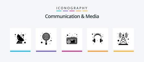 Communication And Media Glyph 5 Icon Pack Including signal. support. frequency. help. audio. Creative Icons Design vector