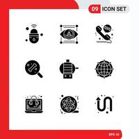 User Interface Pack of 9 Basic Solid Glyphs of data electric printer science search Editable Vector Design Elements