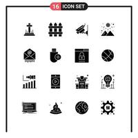 Modern Set of 16 Solid Glyphs and symbols such as mail mountain camera weather sunrise Editable Vector Design Elements