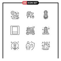 Group of 9 Modern Outlines Set for bookcase switch education light racing Editable Vector Design Elements